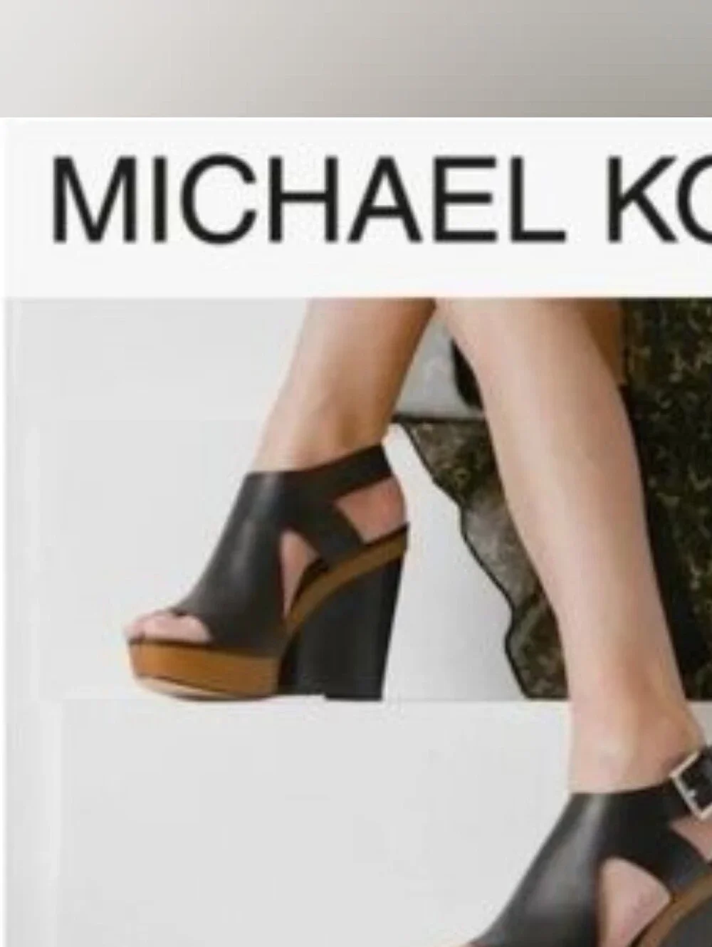 Michael Kors Black Leather Slingback Wedge Sandals with Wood-Trim Platform